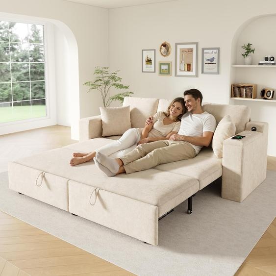 Canapé-lit 3-en-1 Merax, canapé multifonctionnel avec fonction couchage, ports de recharge USB, espace de rangement, canapé-lit pour le salon et la chambre à coucher, beige