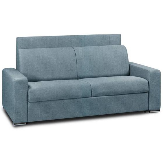 Canapé convertible express 140cm  LEVALLOIS lattes matelas 16cm tête de lit intégrée bleu turquoise
