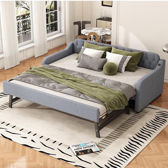 Canapé lit avec lit gigogne gigogne, port USB, gris, 90*200cm-HAUSS SPOLE