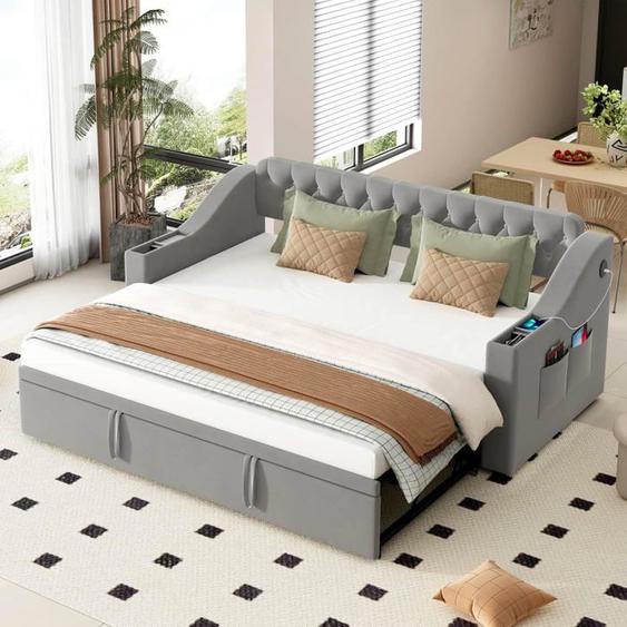 Canapé lit avec Rangement et Port de Charge, Lit 90/180x190cm avec lit gigogne Canape lit 2 Places Convertible(Matelas Non Inclus)