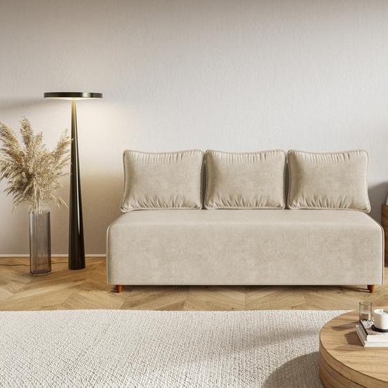 Canapé-lit CAMILO, canapé avec fonction sommeil et coffre de lit, couleur : beige, tissu velours