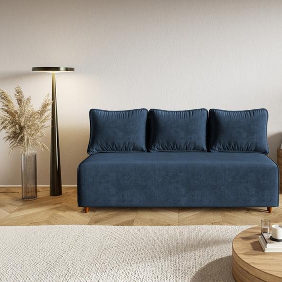 Canapé-lit CAMILO, canapé avec fonction sommeil et coffre de lit, couleur : bleu, tissu velours