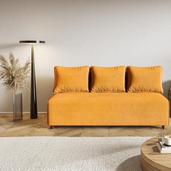 Canapé-lit CAMILO, canapé avec fonction sommeil et coffre de lit, couleur : orange, tissu velours