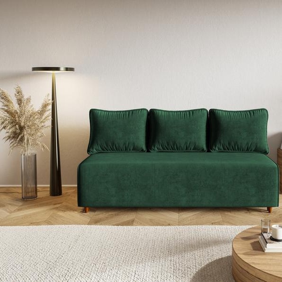 Canapé-lit CAMILO, canapé avec fonction sommeil et coffre de lit, couleur : vert, tissu velours