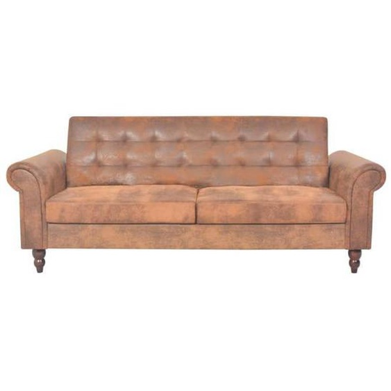 Canape lit convertible avec accoudoir 196 x 97 x 59 cm daim synthetique marron