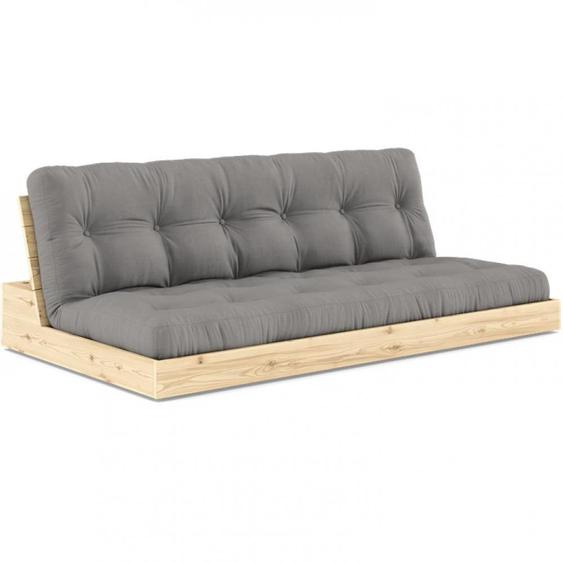 Canapé lit futon BASE gris couchage 130cm dossiers coffres