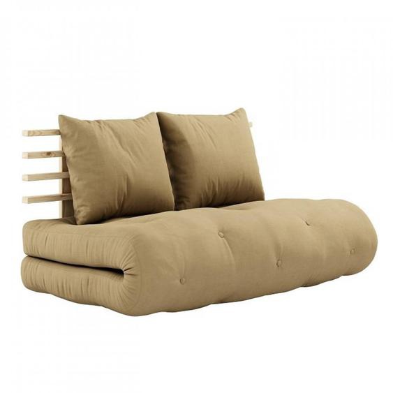 Canapé lit futon SHIN SANO beige blé et pin massif couchage 140*200 cm.