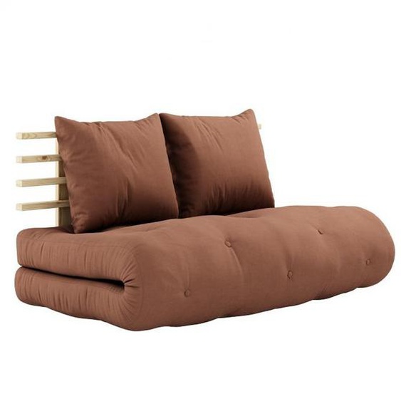 Canapé lit futon SHIN SANO brun argile et pin massif couchage 140*200 cm.