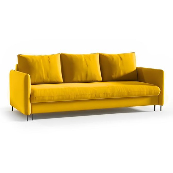 Canapé-lit GUTTO couleur moutarde miel avec fonction sommeil Canapé marron clair kaki velours avec coffre de lit et espace de rangement