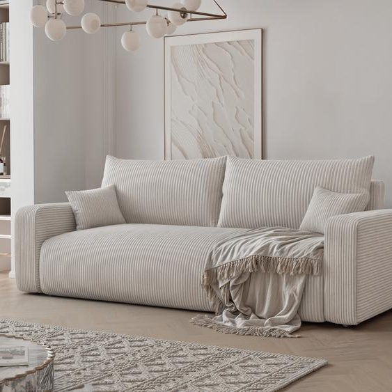 Canapé-lit indépendant PIANO avec fonction sommeil et espace de rangement Canapé-lit 3 places Salon Canapé moderne Tissu velours côtelé moderne Poso 100 Beige