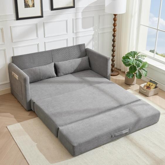 Canapé-lit LVHOM 2 places extensible en velours côtelé, canapé-lit avec fonction couchage et poches latérales, canapé-lit dappoint avec 2 coussins, 165 x 92 x 82 cm, gris
