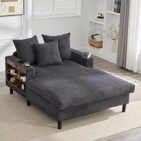 Canapé-lit LVHOM avec éclairage LED et ports USB, méridienne avec porte-gobelet et espace de rangement, grand canapé 1 place pouvant supporter jusquà 300 kg, 3 coussins inclus, 129 x 170 cm, gris