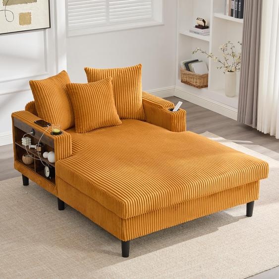 Canapé-lit LVHOM avec éclairage LED et ports USB, méridienne avec porte-gobelet et espace de rangement, grand canapé 1 place pouvant supporter jusquà 300 kg, 3 coussins inclus, 129 x 170 cm, jaune