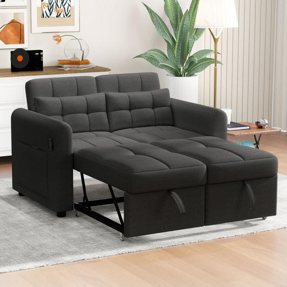 Canapé-lit Merax 3 en 1 - Canapé deux places avec fonction sommeil & forme en L - Dossier inclinable, prise USB, poches de rangement - 142 x 85 cm, Gris