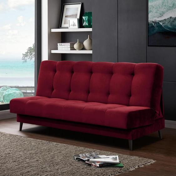 Canapé lit Nancy Canapé avec fonction lit Box Canapé velours 195 cm trois places avec pieds en bois, tissu : kronos 02 - maroon red