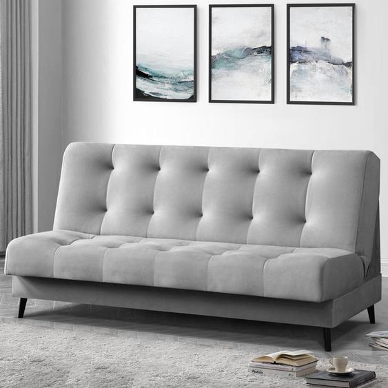 Canapé lit Nancy Canapé avec fonction lit Box Canapé velours 195 cm trois places avec pieds en bois, tissu : monolith 84 - light grey