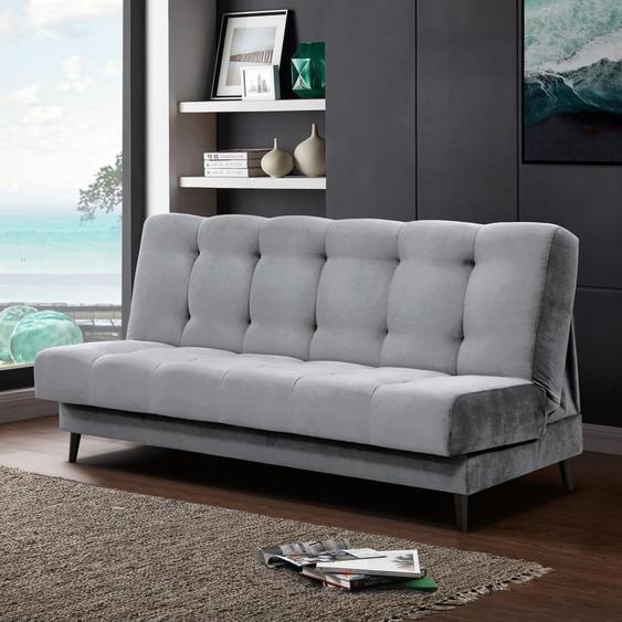 Canapé lit Nancy Canapé avec fonction lit Box Canapé velours 195 cm trois places avec pieds en bois, tissu : paros 05 - light grey