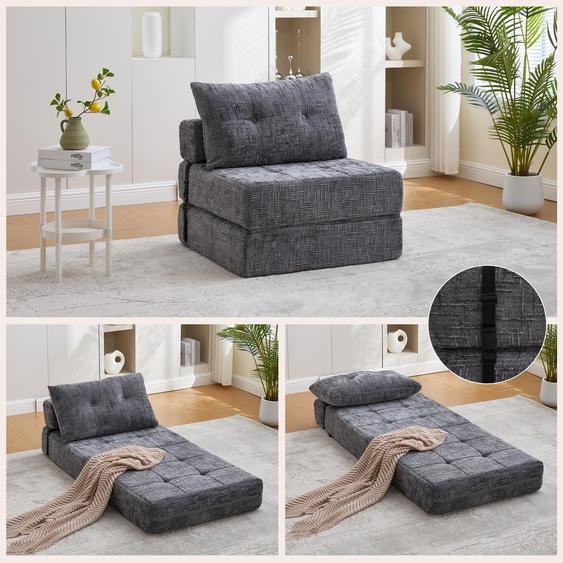 Canapé-lit pliable, matelas pliable, avec coussins, portable, dimensions : 79 x 79 x 57 cm, couleur : gris