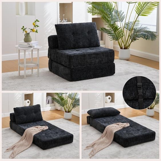 Canapé-lit pliable, matelas pliable, avec coussins, portable, dimensions : 79 x 79 x 57 cm, couleur : noir