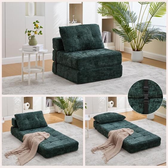 Canapé-lit pliable, matelas pliable, avec coussins, portable, dimensions : 79 x 79 x 57 cm, couleur : vert émeraude