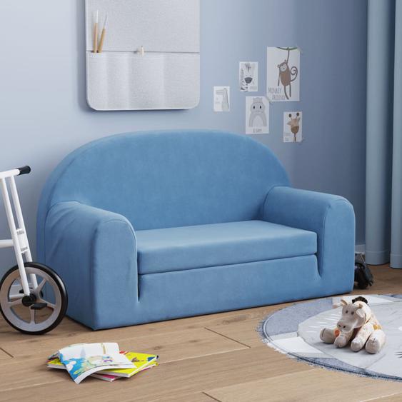 Canapé-lit pour enfants 2 places bleu peluche douce