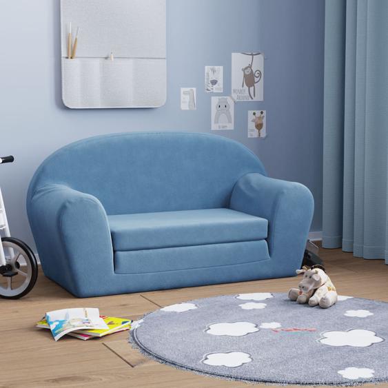 Canapé-lit pour enfants 2 places bleu peluche douce