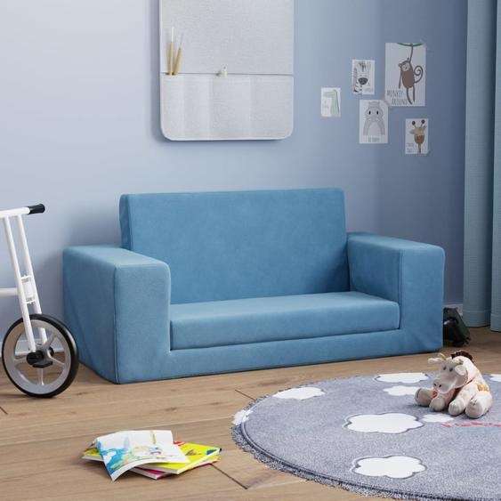 Canapé-lit pour enfants 2 places bleu peluche douce