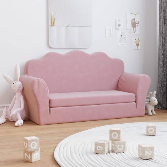 Canapé-lit pour enfants 2 places rose peluche douce