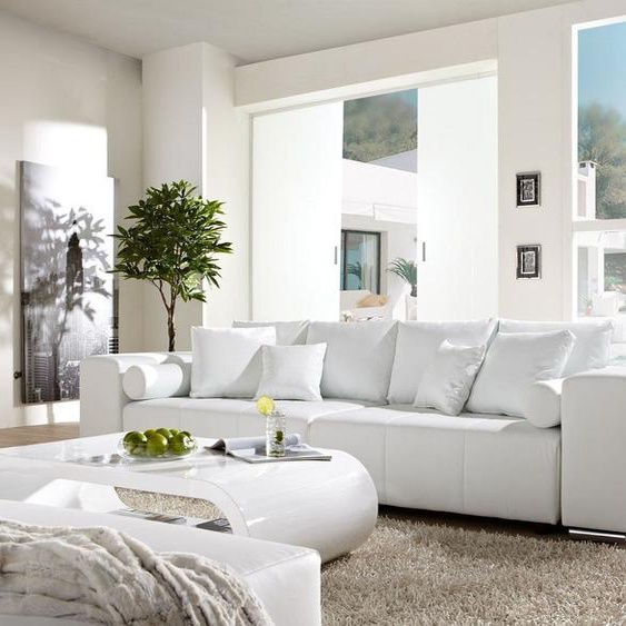 Canapé Marbeya 290x110 cm blanc avec fonction lit, Grands canapés