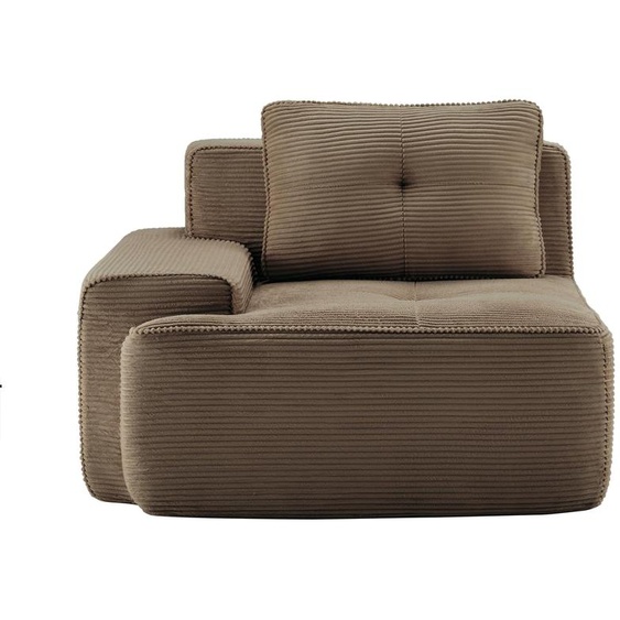 Canapé modulable Cordelia en velours côtelé, avec coussins, élément dangle, 104 x 104 x 83 cm, marron