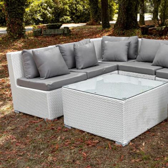 Canapé modulable de jardin avec table - Cahul - Résine tressée