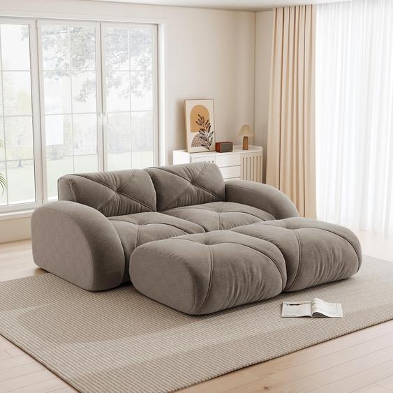 Canapé modulable deux places en chenille avec 2 poufs, sans structure, mousse 32D, 204 x 171 x 76 cm, taupe