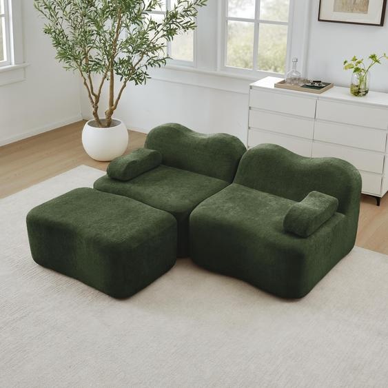Canapé modulable en L de forme ondulée, en velours, avec pouf, coussins daccoudoirs amovibles, 192 x 167 x 70 cm, vert
