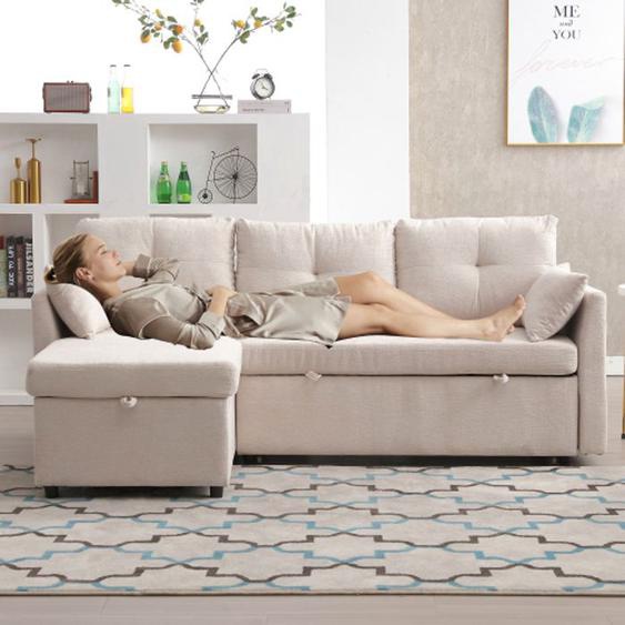 Canapé modulable modulable, canapé modulable en L avec méridienne réversible avec rangement, beige