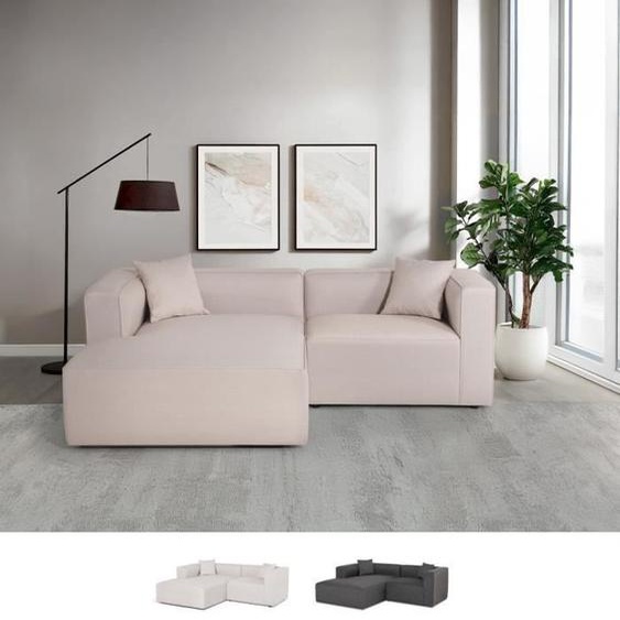 Canapé modulaire 3 places en tissu modulable avec méridienne dangle Lorys - Beige