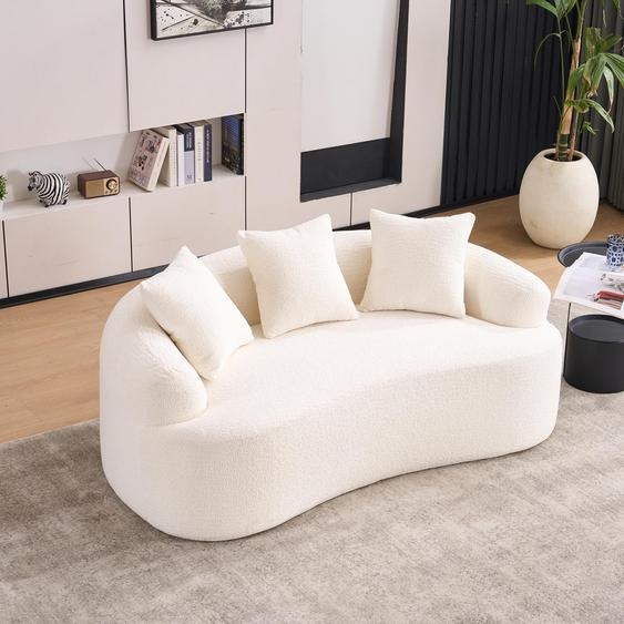 Canapé modulaire incurvé pour deux personnes, de taille compacte, avec trois coussins décoratifs, livré sans montage, idéal pour les petits appartements – Couleur : blanc cassé