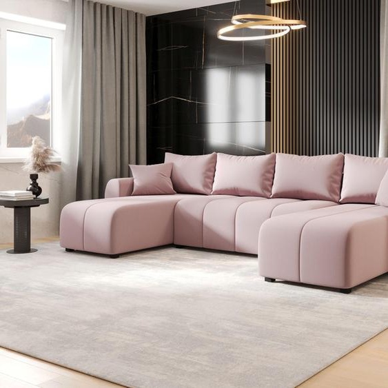 CANAPE MOLISA U Cosmic 14 rose avec fonction sommeil Canapé en forme de U avec coffre de rangement Canapé de salon Canapé-lit Coffre de rangement Canapé-lit