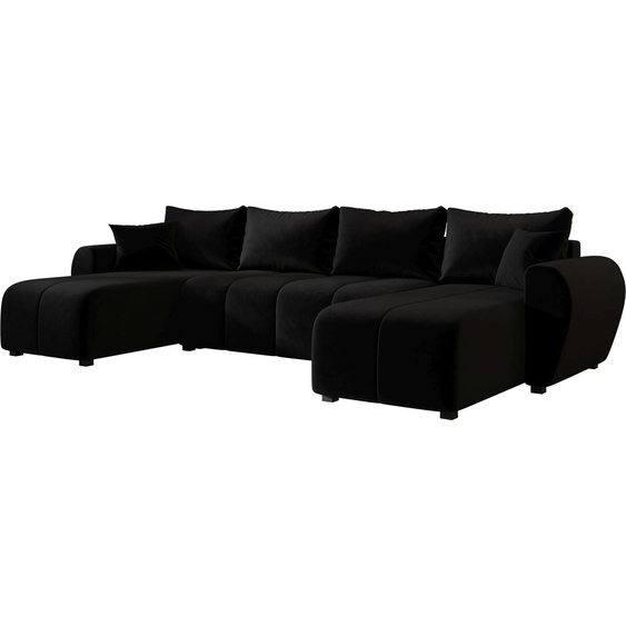 CANAPE MOLISA U Itaka 15 Noir avec fonction sommeil Canapé en forme de U avec coffre de rangement Canapé de salon Canapé-lit Coffre de rangement Canapé-lit