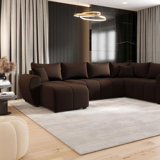 CANAPE MOLISA U PLUS Cosmic 800 Droit Marron avec fonction sommeil Canapé en U avec coffre de rangement Canapé salon Canapé-lit Coffre de rangement Canapé-lit