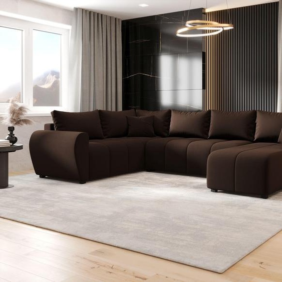 CANAPE MOLISA U PLUS Cosmic 800 Marron avec fonction sommeil Canapé en forme de U avec coffre de rangement Canapé salon Canapé-lit Coffre de rangement Canapé-lit