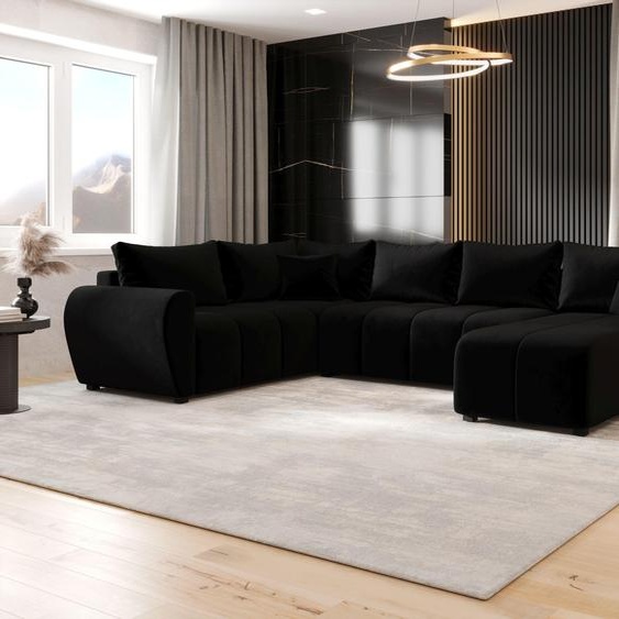 CANAPE MOLISA U PLUS Itaka 15 Noir avec fonction sommeil Canapé en forme de U avec coffre de rangement Canapé salon Canapé-lit Coffre de rangement Canapé-lit