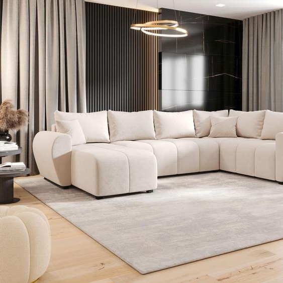 CANAPE MOLISA U PLUS Itaka 16 droite Beige avec fonction sommeil Canapé en L avec coffre de rangement Canapé salon Canapé-lit Coffre de rangement Canapé-lit