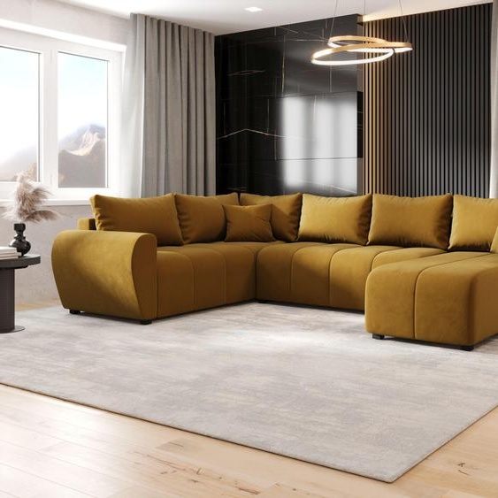 CANAPE MOLISA U PLUS Itaka 33 Gauche Orange avec fonction sommeil Canapé en forme de U avec coffre de rangement Canapé de salon Canapé-lit Coffre de rangement Canapé-lit