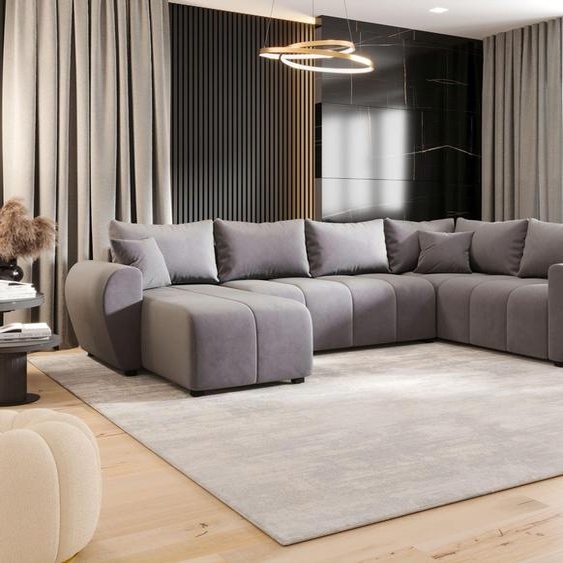 CANAPE MOLISA U PLUS Itaka 50 Gris avec fonction sommeil Canapé en forme de U avec coffre de rangement Canapé salon Canapé-lit Coffre de rangement Canapé-lit