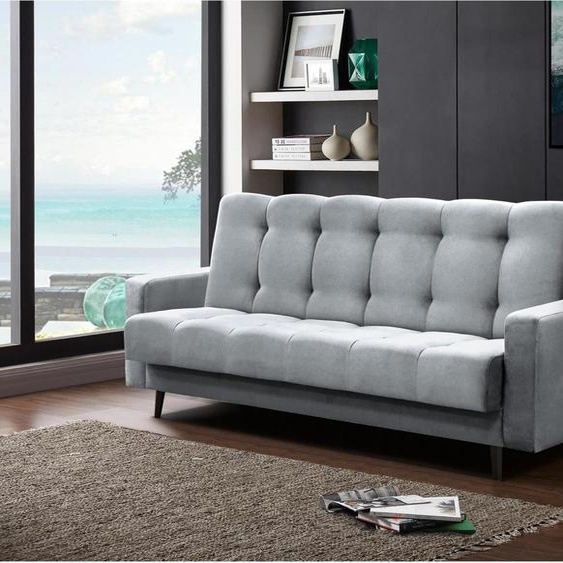 Canapé Nancy BIS trois places avec fonction de couchage canapé box rembourré en velours canapé avec noyau à ressorts pieds en bois, tissu : paros 05 - gris clair