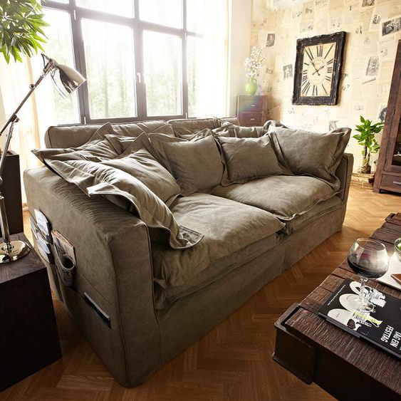 Canapé Noelia 240x145 cm canapé à housses marron avec coussins, Grands canapés