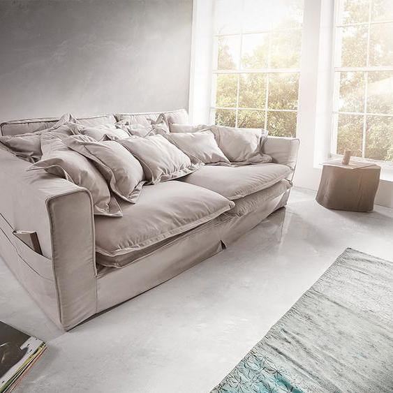 Canapé Noelia 240x145 cm gris clair avec coussin canapé à housse, Grands canapés