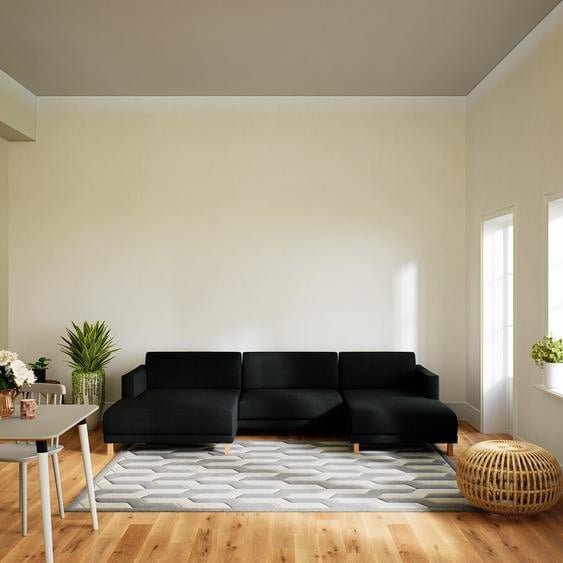 Canapé - Noir Nuit, modèle épuré, canapé pour salon, en tissu avec pieds personnalisables - 304 x 75 x 162 cm, modulable