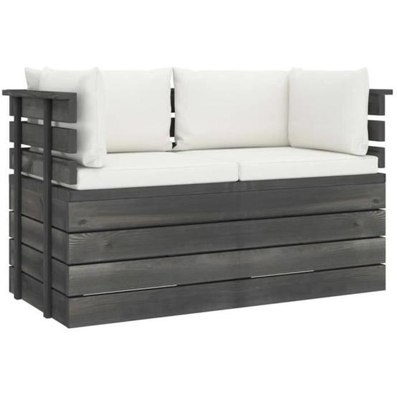Canapé palette - vidaXL - 2 places - Bois de pin massif - Coussins en polyester - Style naturel