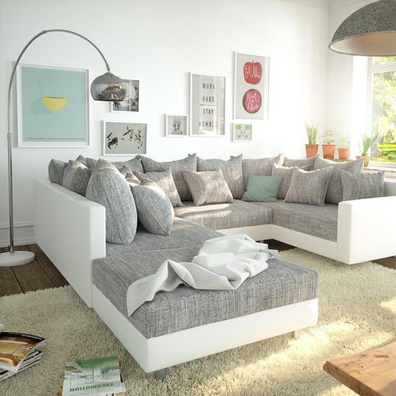 Canapé panoramique Clovis Blanc Gris clair Tabouret et accoudoirs modulables, Design Canapés panoramiques, Couch Loft, Modulsofa, modular